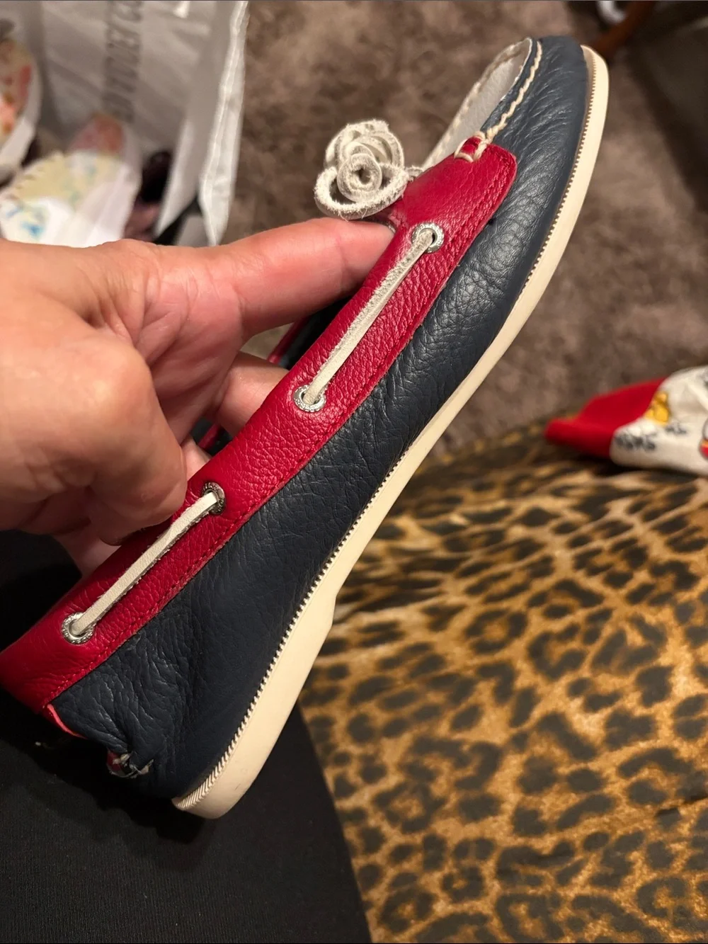Sperry Red White and Navy Leather Women’s Boat Loafers (extra soft)